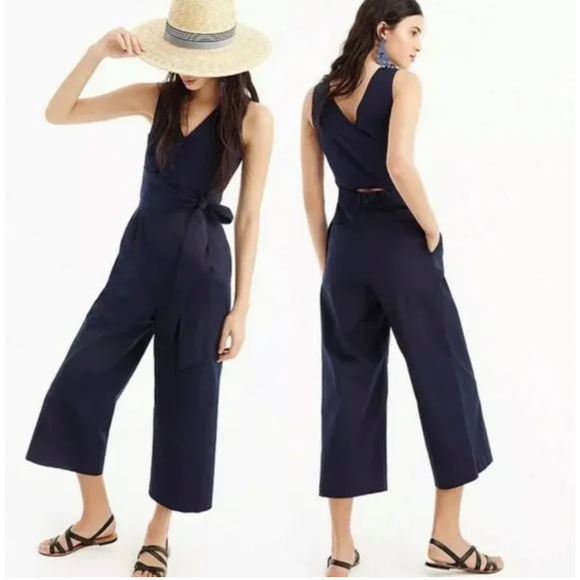 J. Crew Pants - J. CREW Wrap Tie Wide Leg Jumpsuit 365 Crepe Navy Blue {WW48}